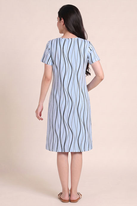 Zivame Knit Cotton Knee Length Nightdress - Ice Water — image 3